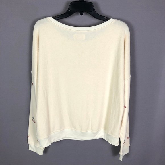 Beach Riot Cherry Sweatshirt Cream Red Rhinestones Sweater Sz Medium - Picture 9 of 9